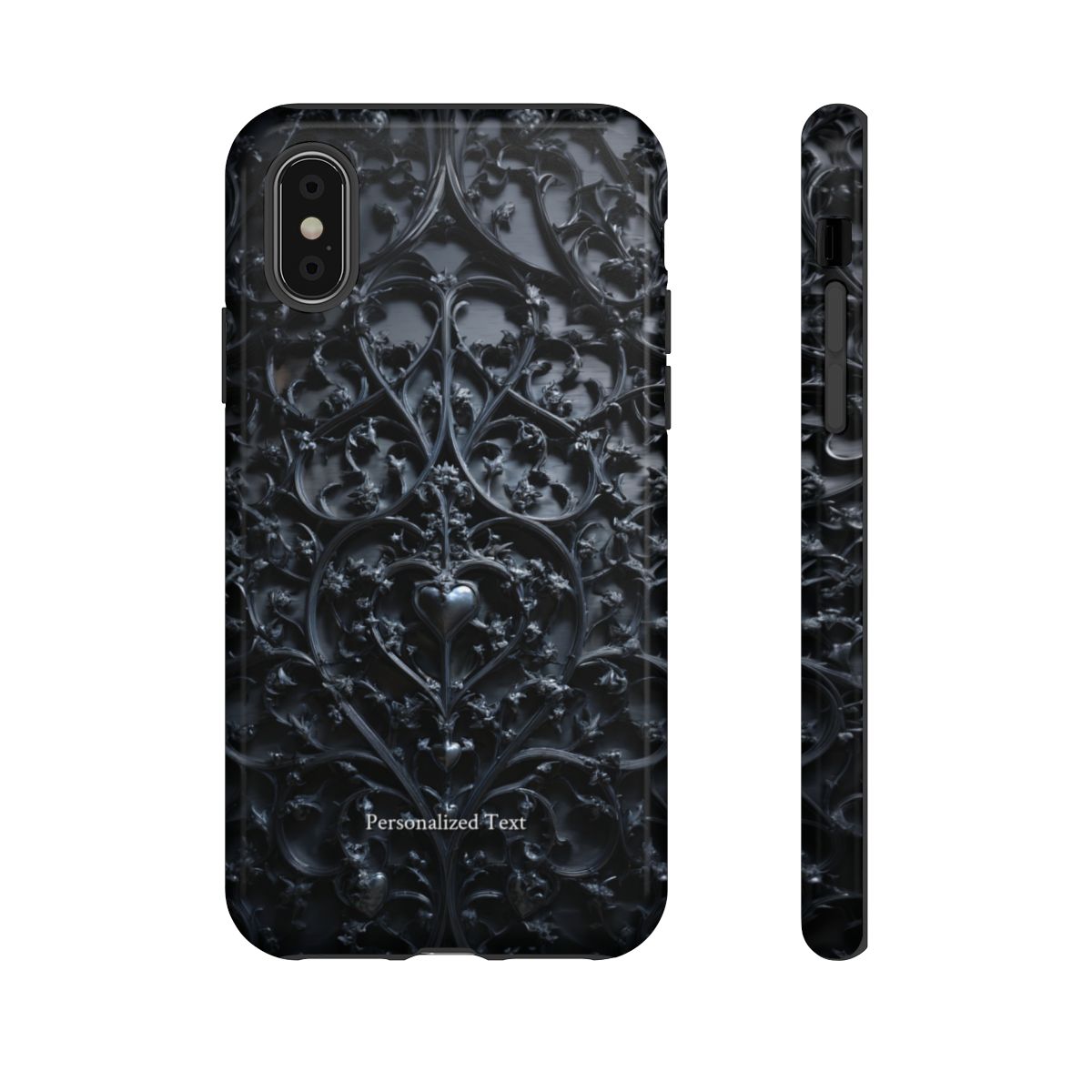 Gothic Heart Vines Phone Case - Dark Ornate Pattern with Personalized Text (Glossy Finish)