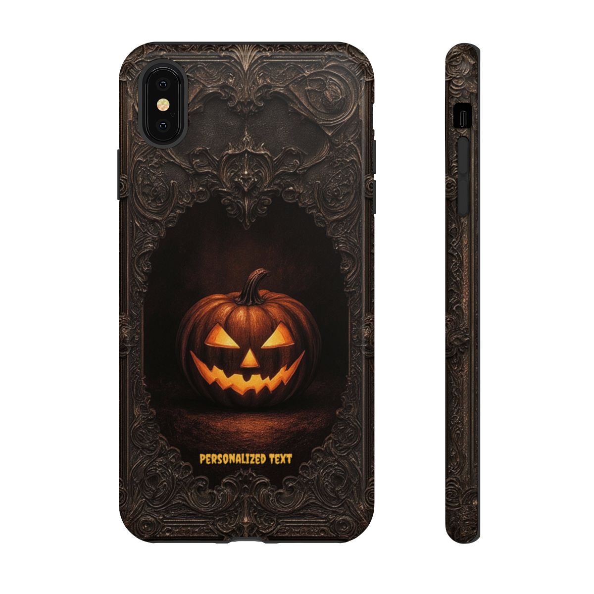 Gothic Halloween Jack-o'-Lantern Phone Case with Optional Personalized Text (Glossy Finish)