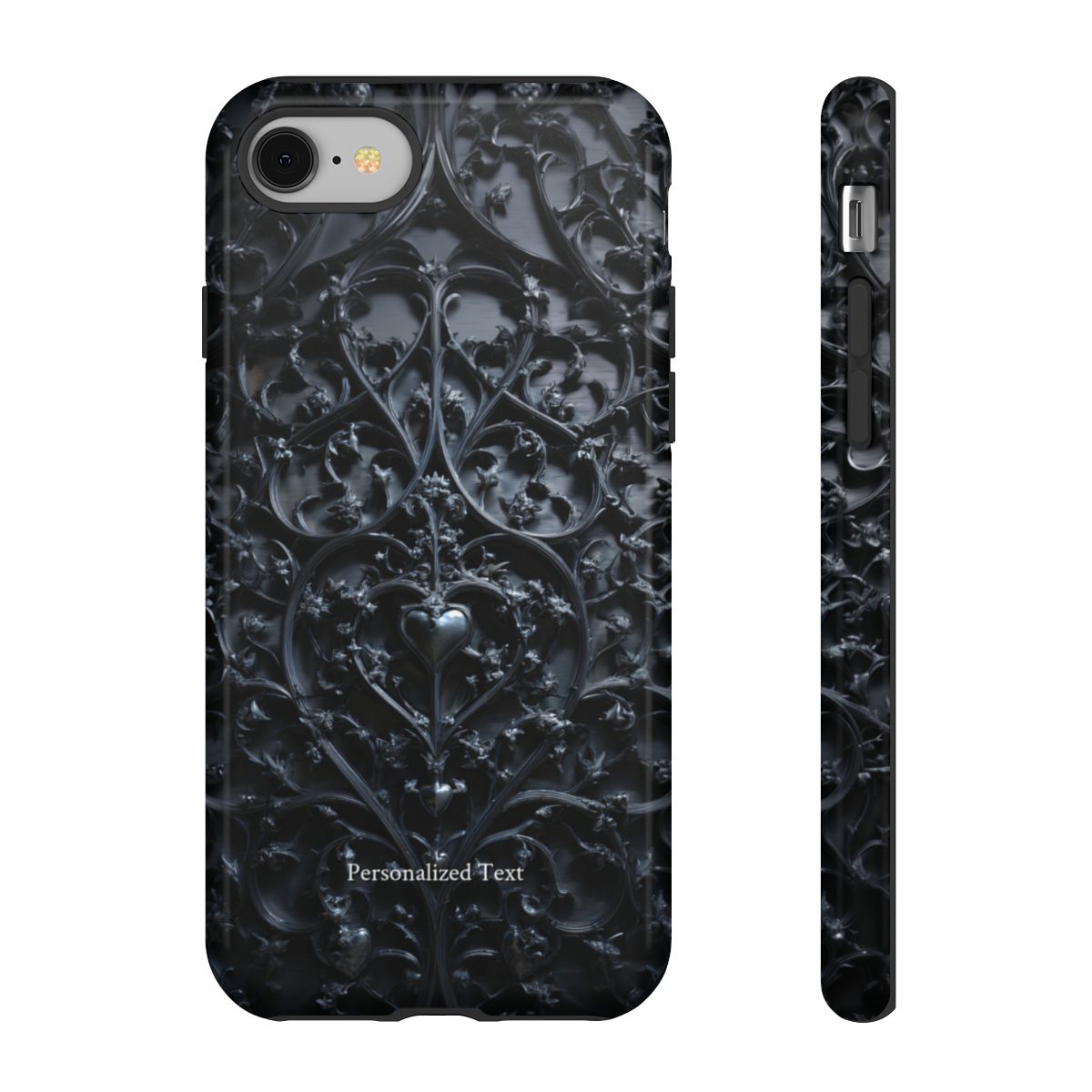 Gothic Heart Vines Phone Case - Dark Ornate Pattern with Personalized Text (Glossy Finish)