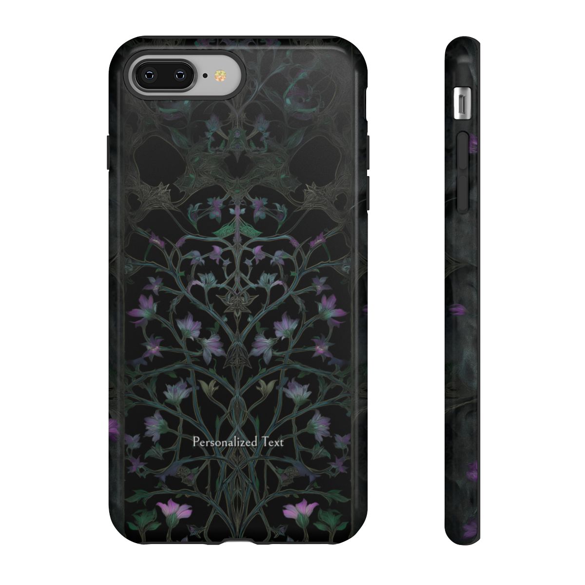 Dark Botanical Floral Phone Case - Elegant Vine Design with Custom Text Option (Glossy Finish)