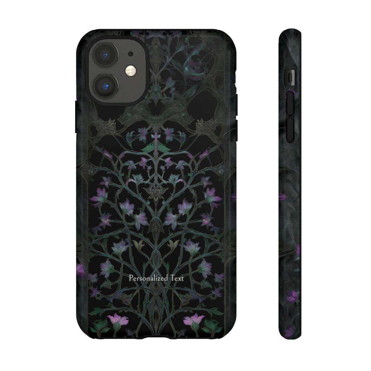 Dark Botanical Floral Phone Case - Elegant Vine Design with Custom Text Option (Glossy Finish)