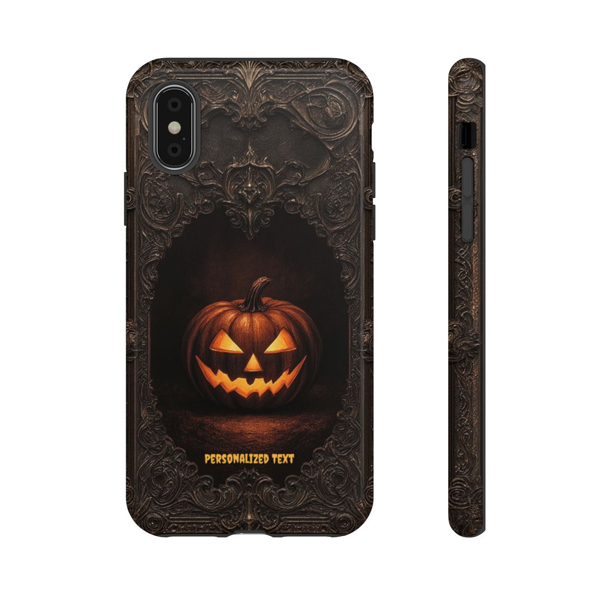 Gothic Halloween Jack-o'-Lantern Phone Case with Optional Personalized Text (Glossy Finish)