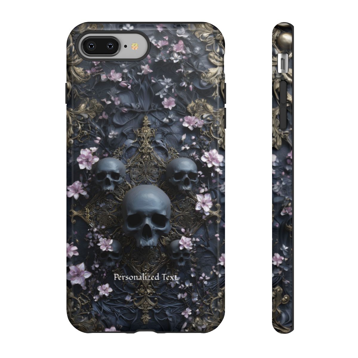 Gothic Skull & Floral Phone Case - Personalized Dark Floral Skull Design for iPhone, Galaxy and Pixel (Glossy)