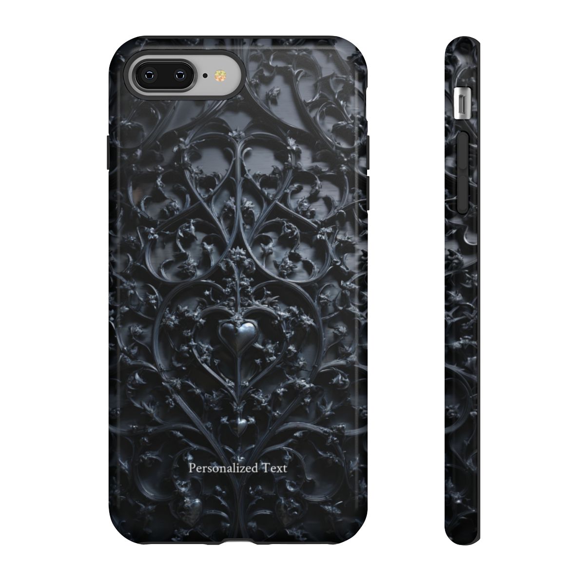 Gothic Heart Vines Phone Case - Dark Ornate Pattern with Personalized Text (Glossy Finish)