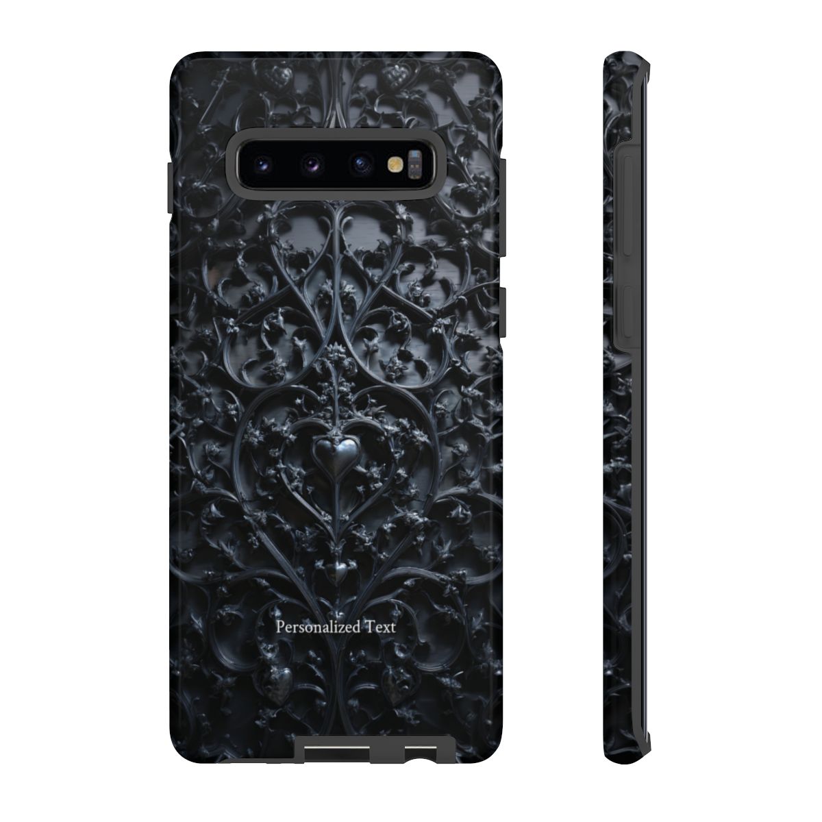 Gothic Heart Vines Phone Case - Dark Ornate Pattern with Personalized Text (Glossy Finish)