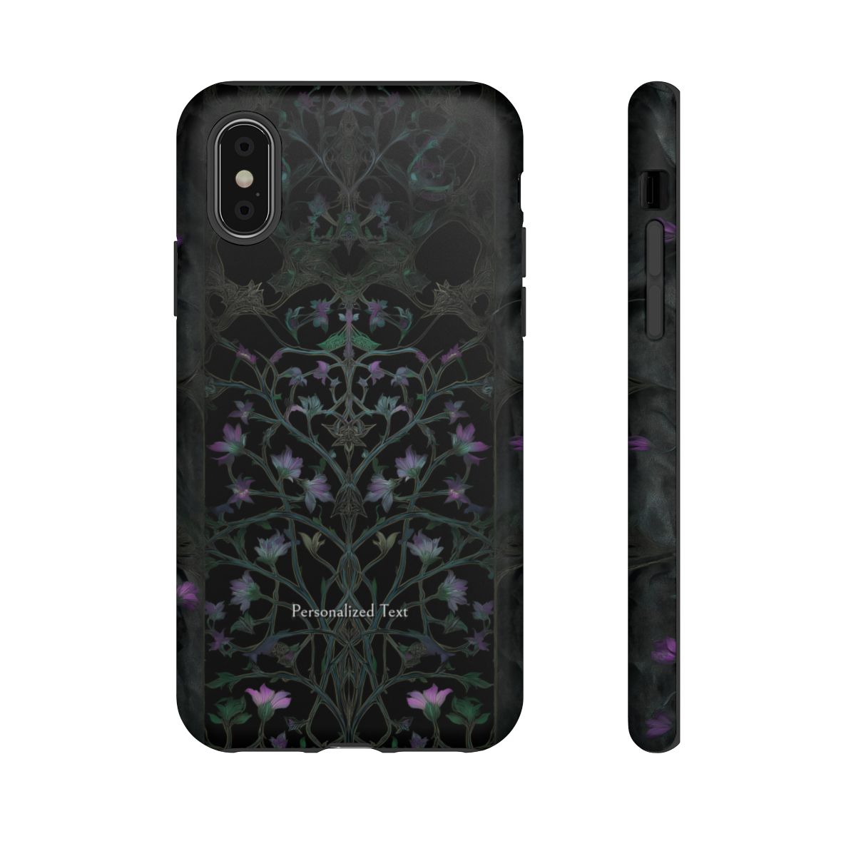 Dark Botanical Floral Phone Case - Elegant Vine Design with Custom Text Option (Matte Finish)