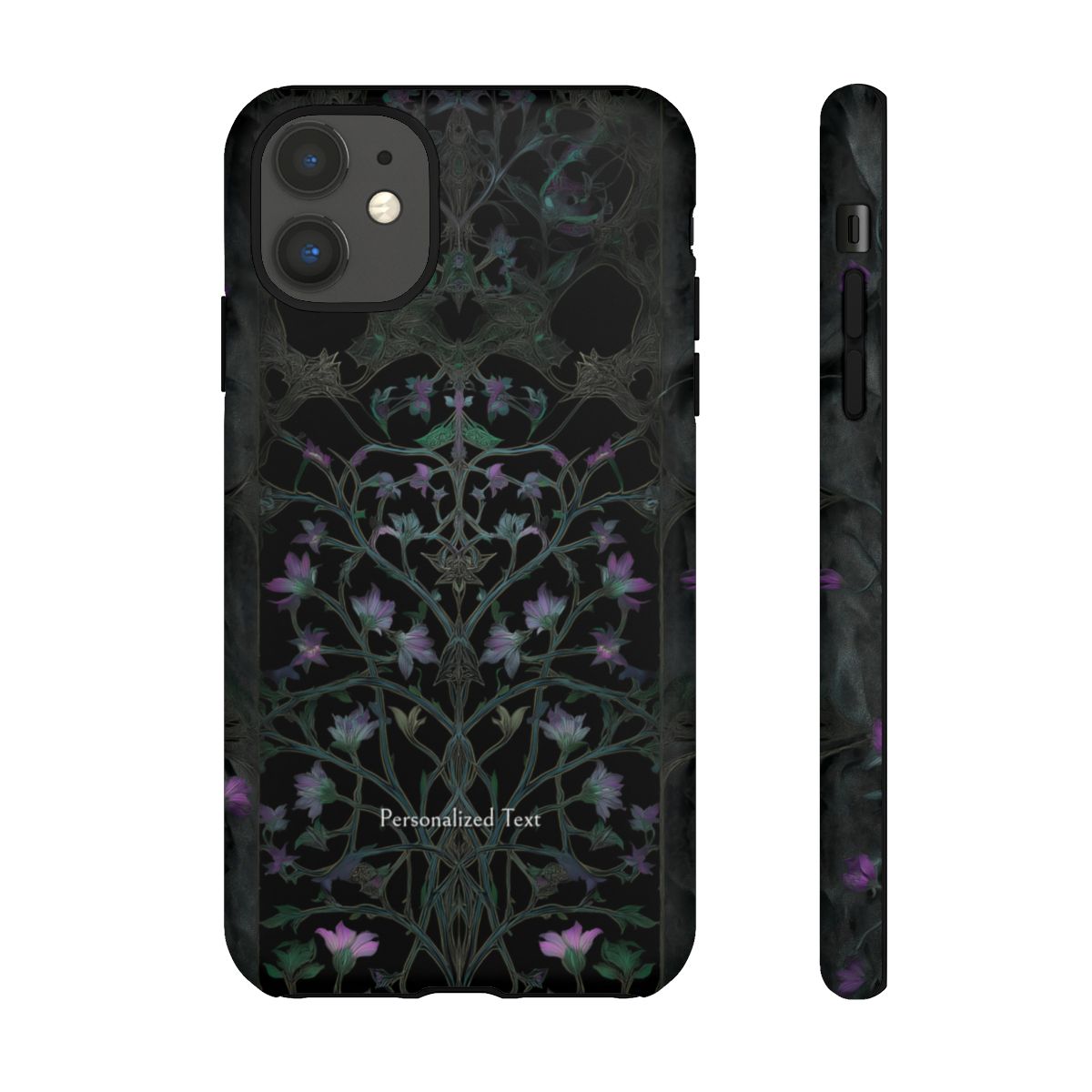 Dark Botanical Floral Phone Case - Elegant Vine Design with Custom Text Option (Matte Finish)