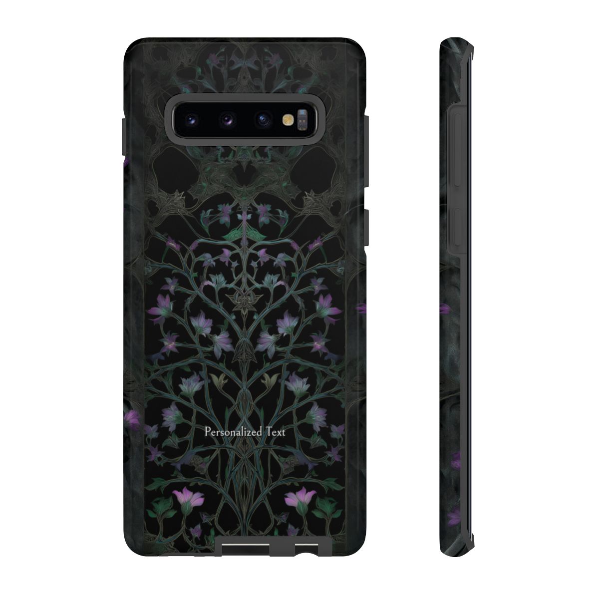 Dark Botanical Floral Phone Case - Elegant Vine Design with Custom Text Option (Glossy Finish)