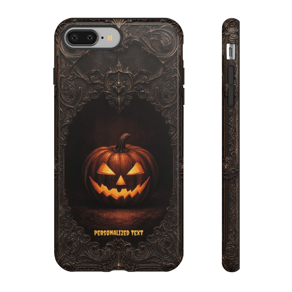 Gothic Halloween Jack-o'-Lantern Phone Case with Optional Personalized Text (Glossy Finish)