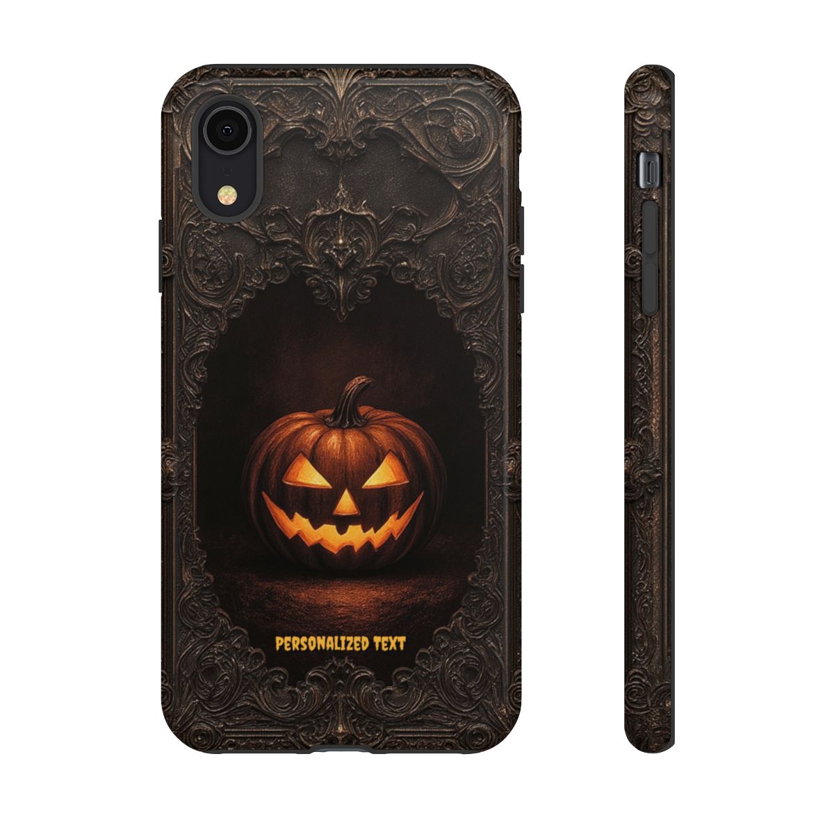 Gothic Halloween Jack-o'-Lantern Phone Case with Optional Personalized Text (Glossy Finish)