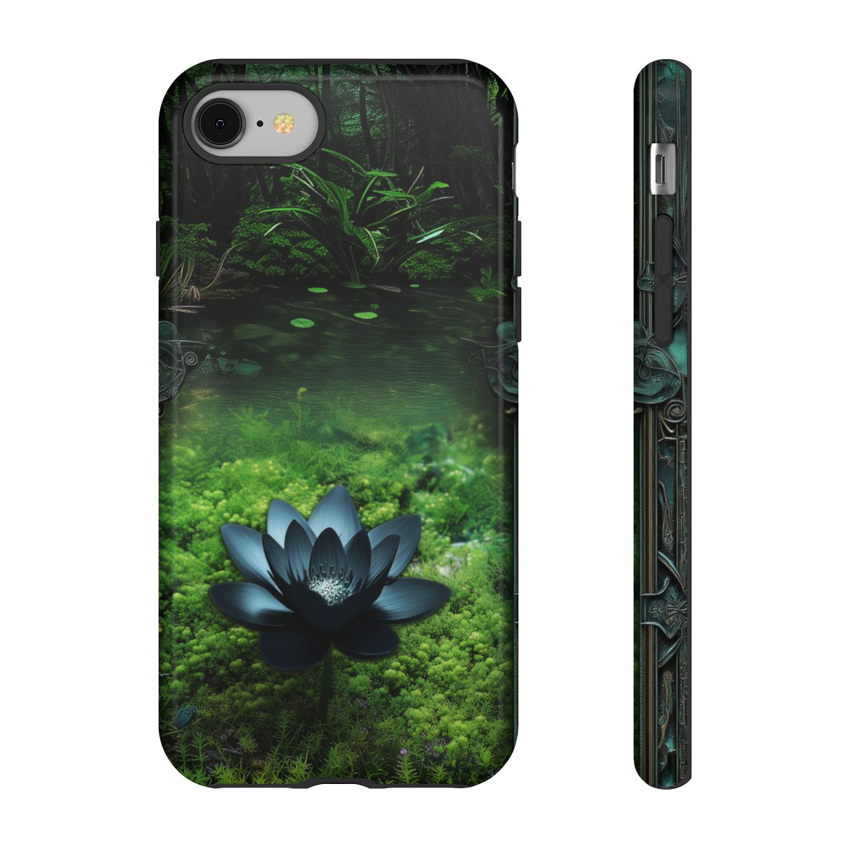 Mystical Black Lotus Phone Case - Personalized Nature Design (Glossy Finish)