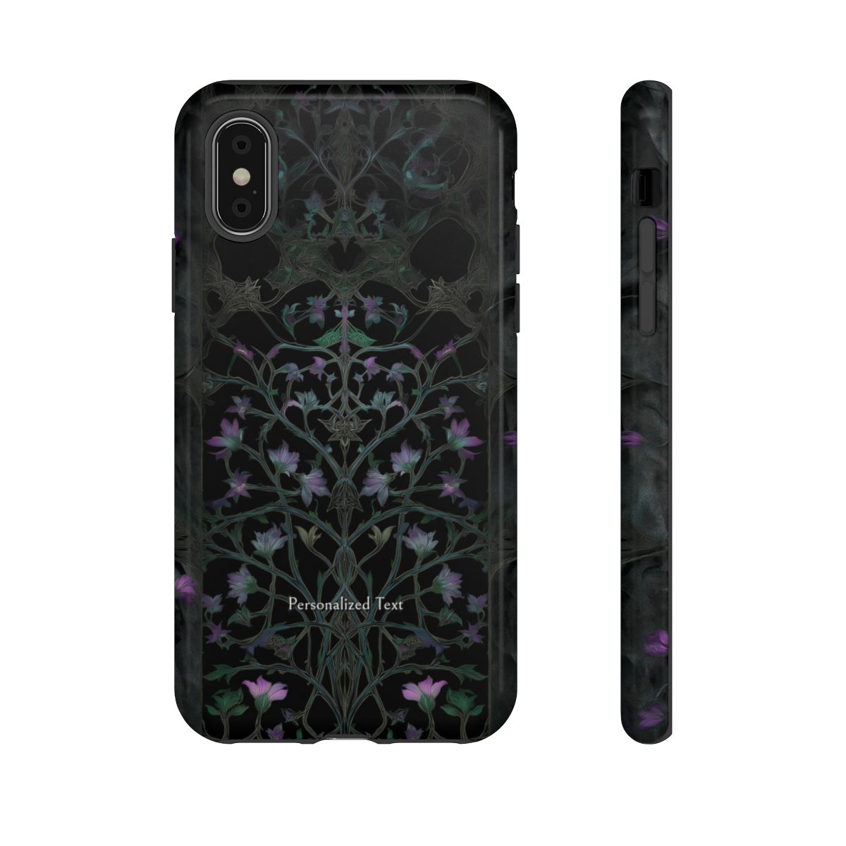Dark Botanical Floral Phone Case - Elegant Vine Design with Custom Text Option (Glossy Finish)