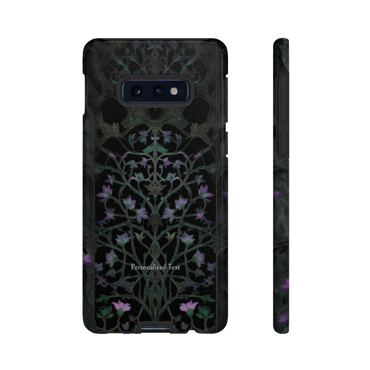 Dark Botanical Floral Phone Case - Elegant Vine Design with Custom Text Option (Glossy Finish)