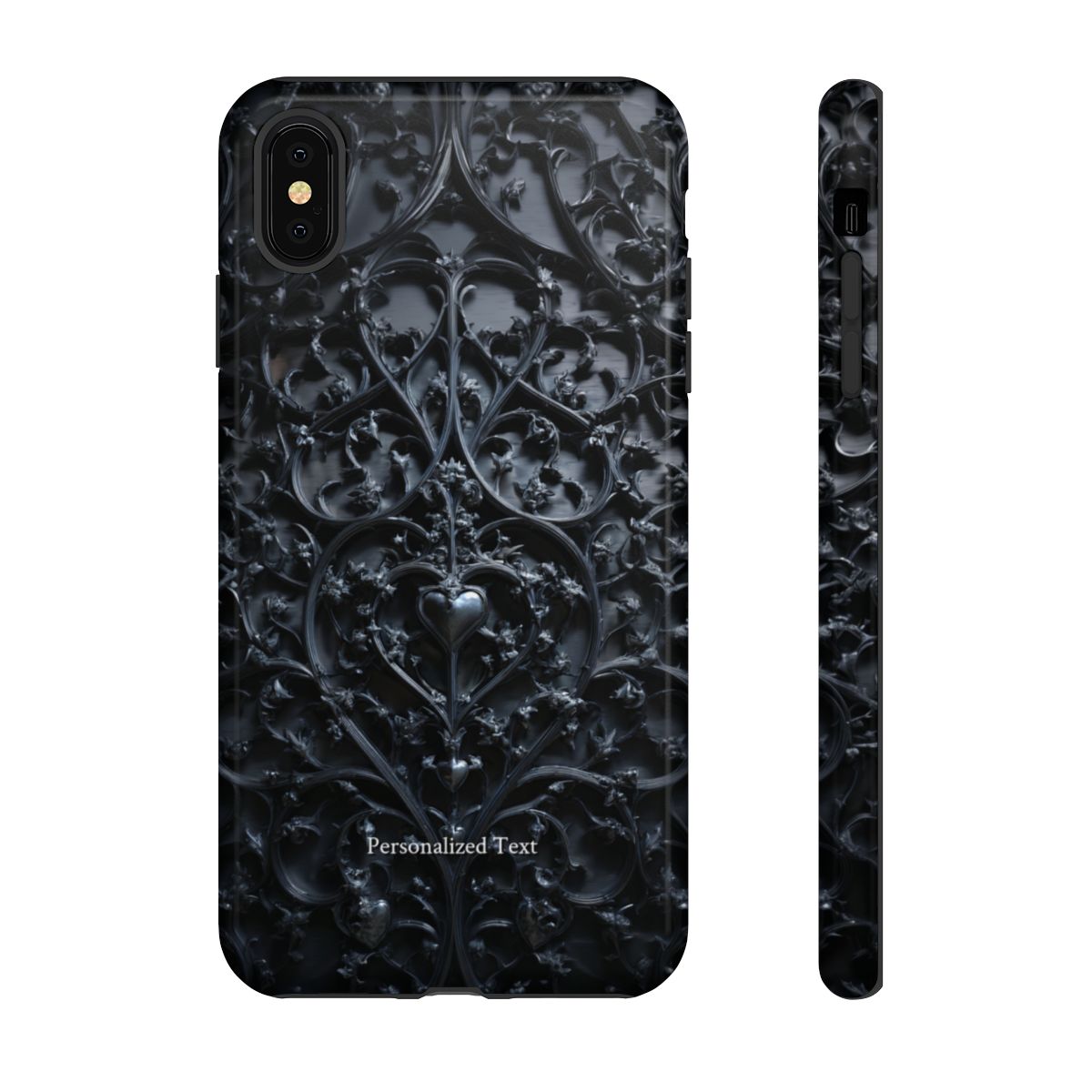 Gothic Heart Vines Phone Case - Dark Ornate Pattern with Personalized Text (Glossy Finish)