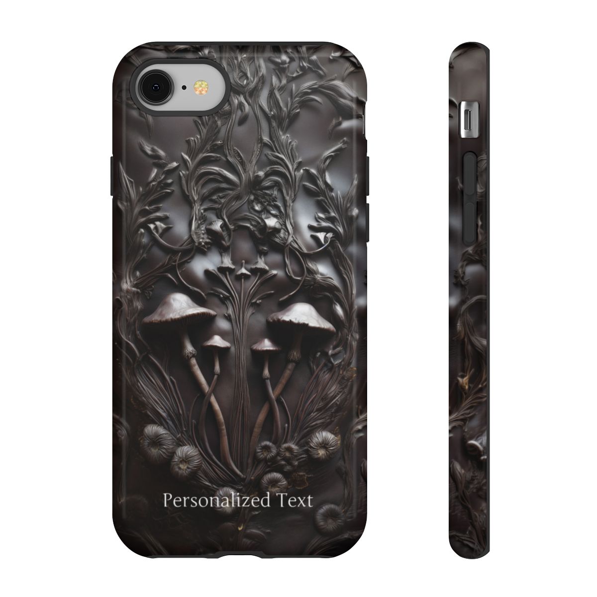 Dark Mushroom Phone Case – Gothic Forest Fungi Design with Optional Personalized Text, Naturecore Aesthetic Cover