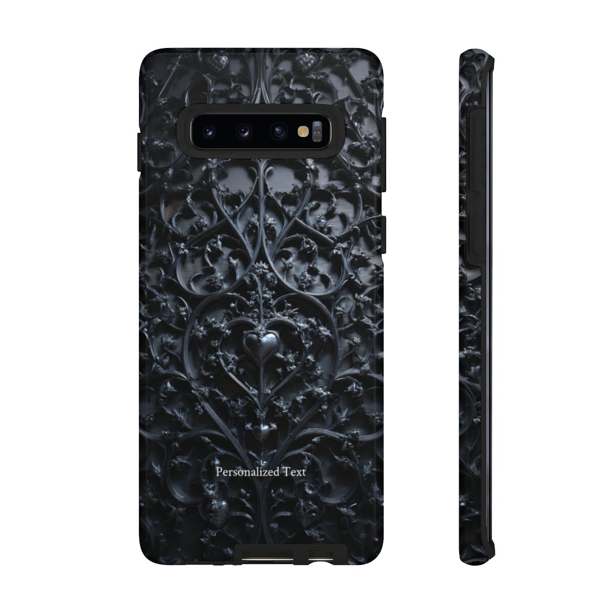 Gothic Heart Vines Phone Case - Dark Ornate Pattern with Personalized Text (Glossy Finish)