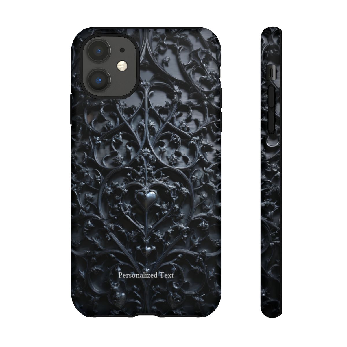 Gothic Heart Vines Phone Case - Dark Ornate Pattern with Personalized Text (Matte Finish)