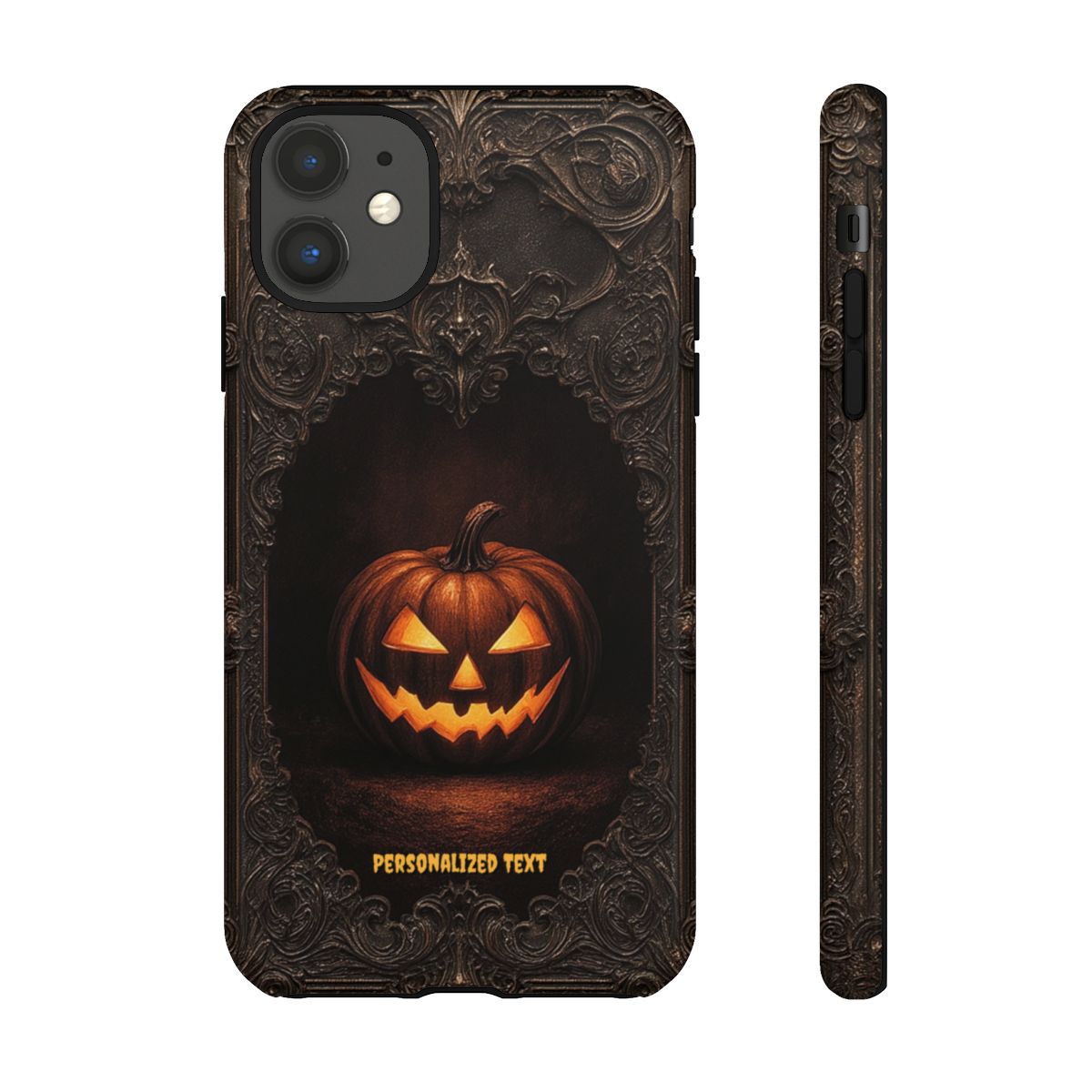 Gothic Halloween Jack-o'-Lantern Phone Case with Optional Personalized Text (Glossy Finish)