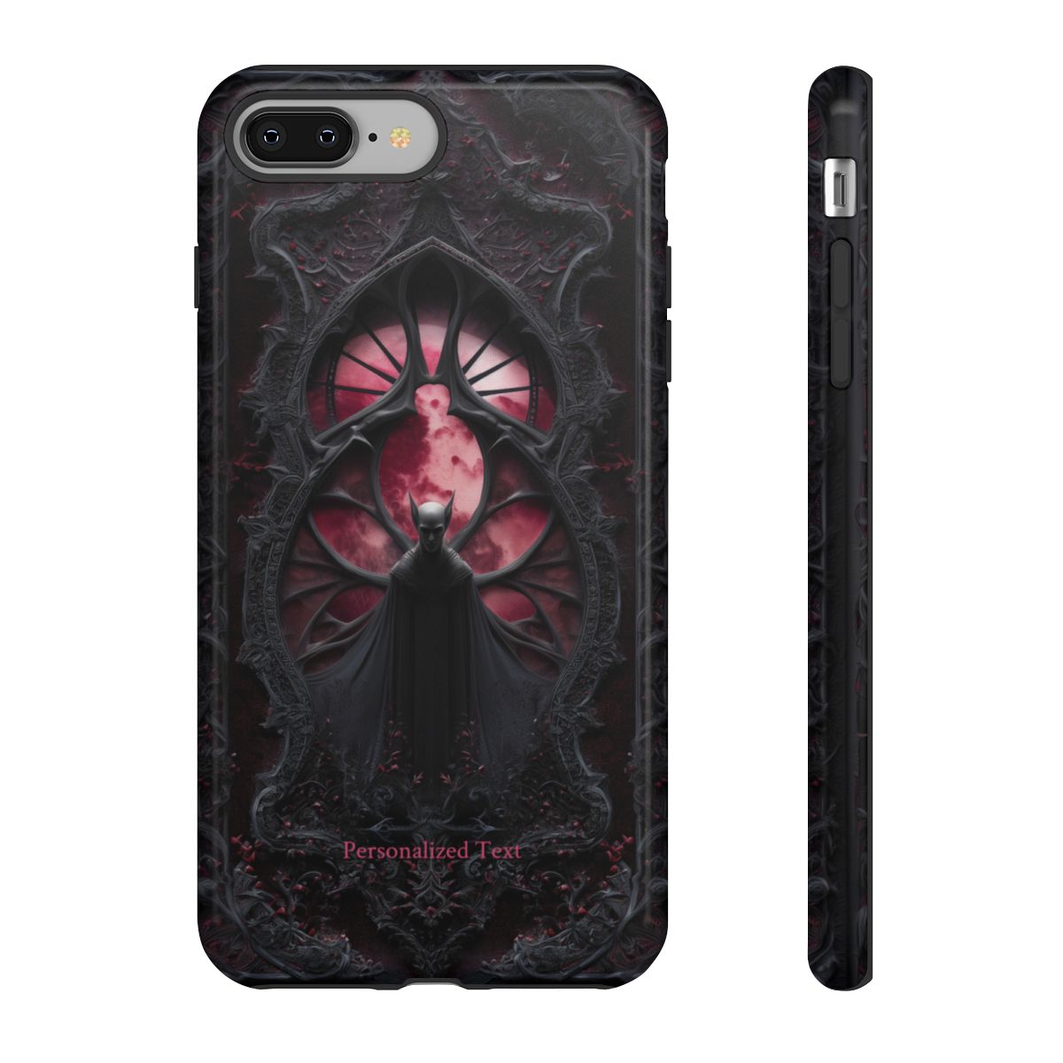 Vampire Lord Phone Case - Gothic Red Moon Bat Throne Design with Personalized Text (Glossy Finish)