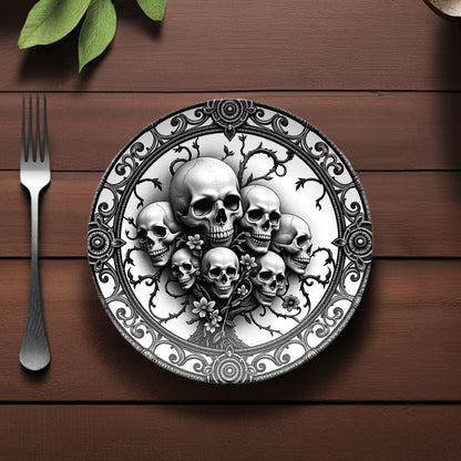 Gothic Skull Cluster Dinner Plate - Dark Victorian Skeleton Decor