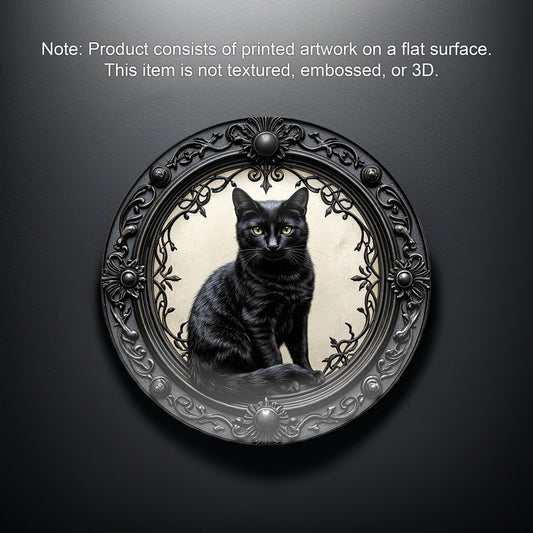Black Cat Gothic Plate - Mystical Feline Decorative Dish for Witchy Homes