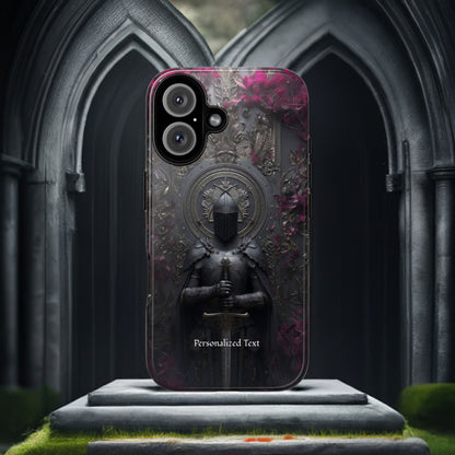 Personalized Gothic Knight Phone Case (Glossy) - Dark Medieval Armor Design with Custom Text