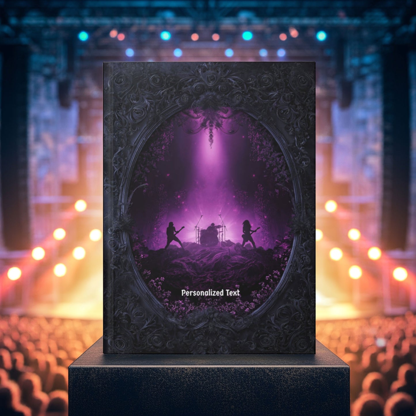 Personalized Gothic Rock Concert Notebook - Dark Stage Journal with Band Silhouette