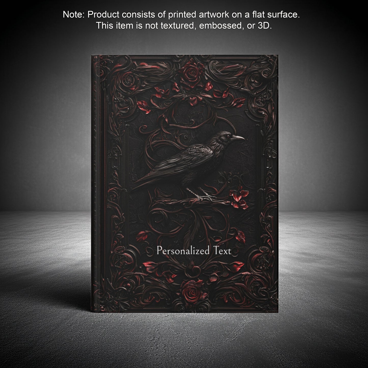 Black Raven Journal with Intricate Floral Design - Gothic Stationery