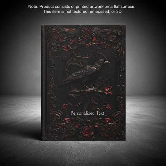 Black Raven Journal with Intricate Floral Design - Gothic Stationery
