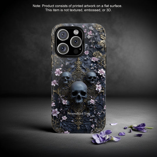 Gothic Skull & Floral Phone Case - Personalized Dark Floral Skull Design for iPhone, Galaxy and Pixel (Glossy)