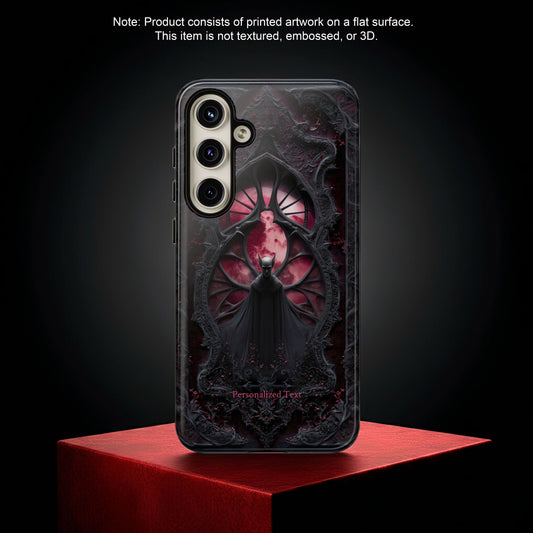 Vampire Lord Phone Case - Gothic Red Moon Bat Throne Design with Personalized Text (Glossy Finish)