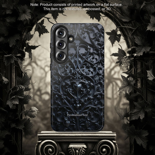 Gothic Heart Vines Phone Case - Dark Ornate Pattern with Personalized Text (Glossy Finish)