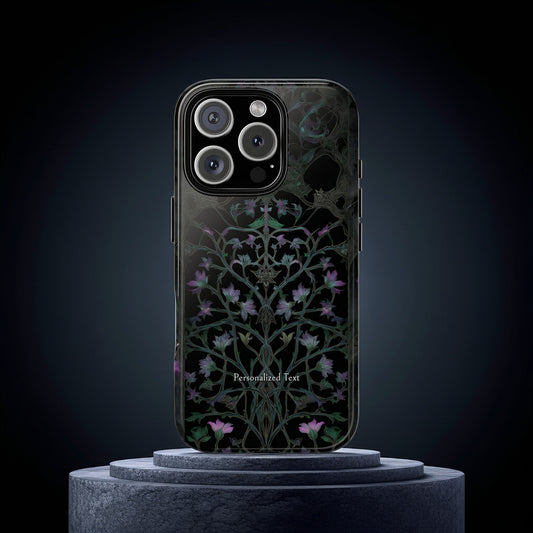 Dark Botanical Floral Phone Case - Elegant Vine Design with Custom Text Option (Glossy Finish)