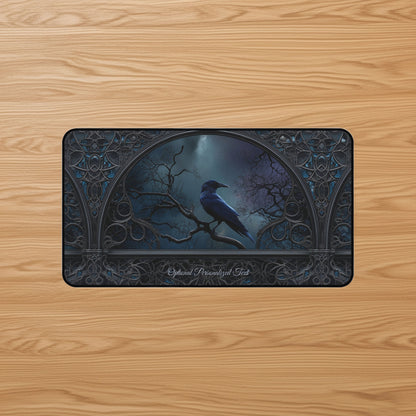 Gothic Raven Moonlight Desk Mat - Personalized Crow Desk Pad for Home Office or Gaming Setup