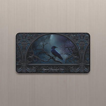 Gothic Raven Moonlight Desk Mat - Personalized Crow Desk Pad for Home Office or Gaming Setup