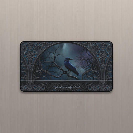 Gothic Raven Moonlight Desk Mat - Personalized Crow Desk Pad for Home Office or Gaming Setup