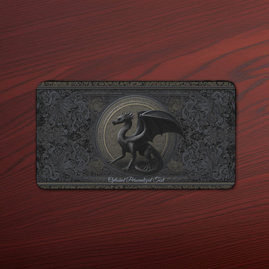 Black Gothic Dragon Desk Mat – Personalized Medieval Fantasy Desk Pad for Office or Gaming