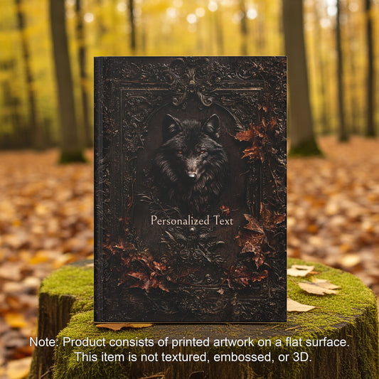 Mystical Black Wolf Journal - Vintage Leather Look Notebook with Dark Accents