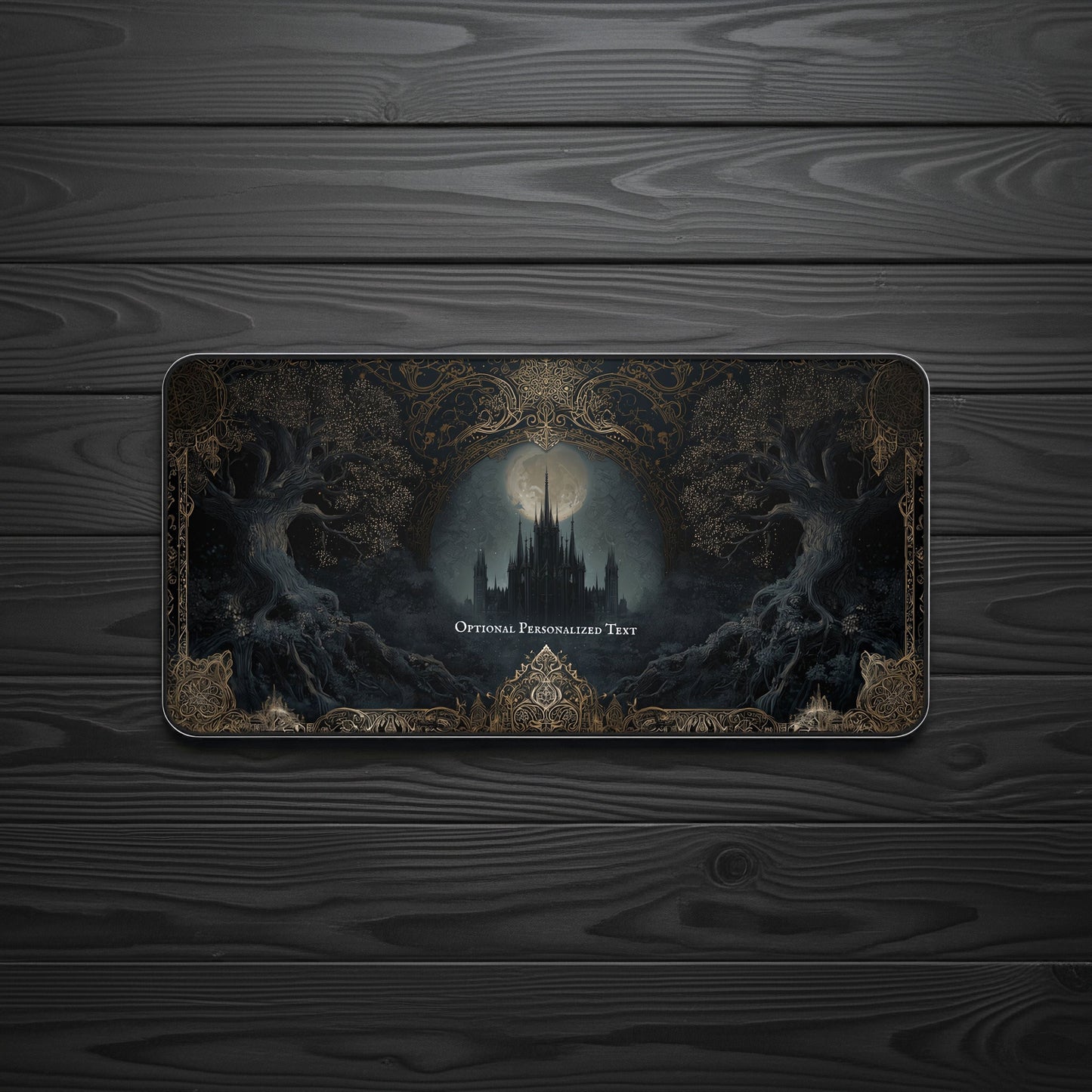 Gothic Castle Moonlight Desk Mat - Personalized Fantasy Desk Pad with Enchanted Forest Design