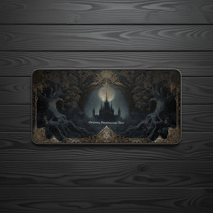 Gothic Castle Moonlight Desk Mat - Personalized Fantasy Desk Pad with Enchanted Forest Design