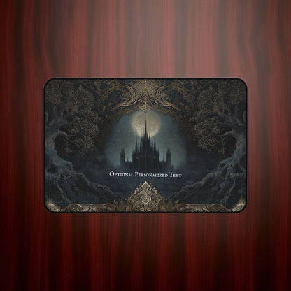 Gothic Castle Moonlight Desk Mat - Personalized Fantasy Desk Pad with Enchanted Forest Design
