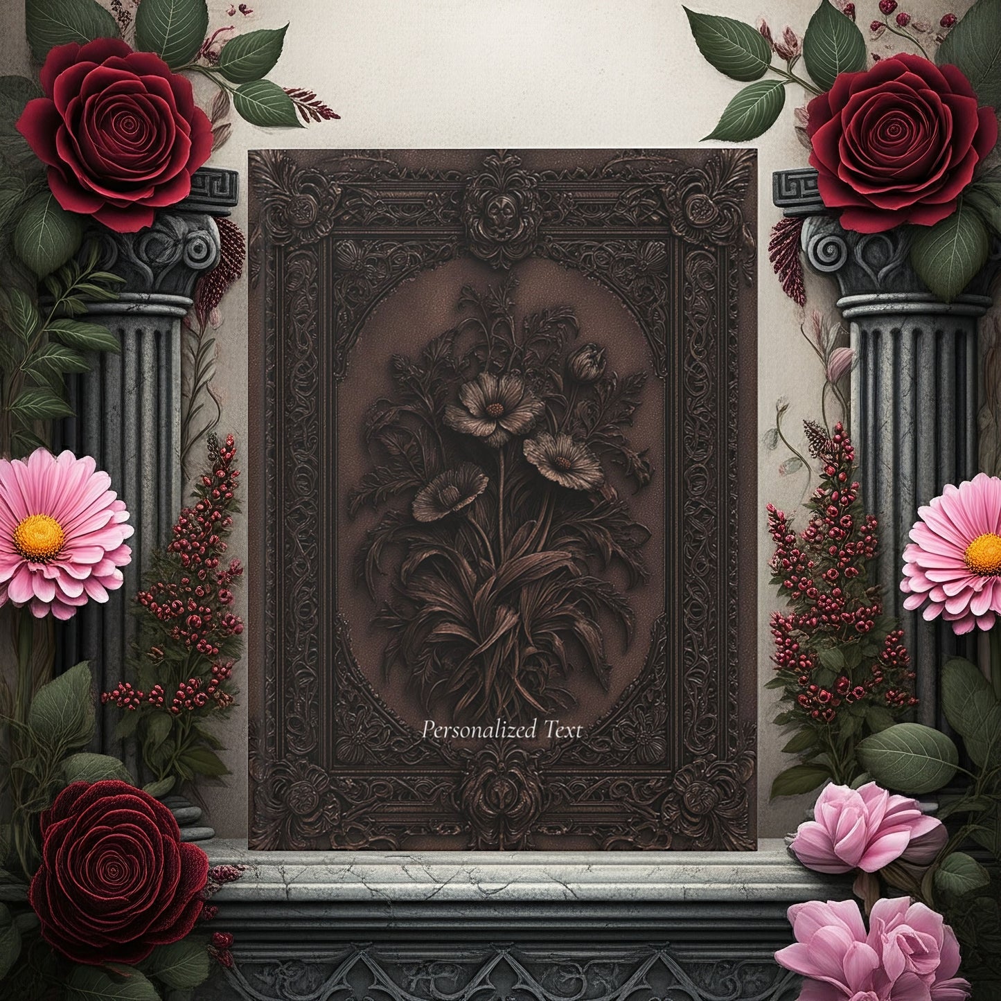 Gothic Floral Notebook – Antique Botanical Journal with Optional Personalized Text