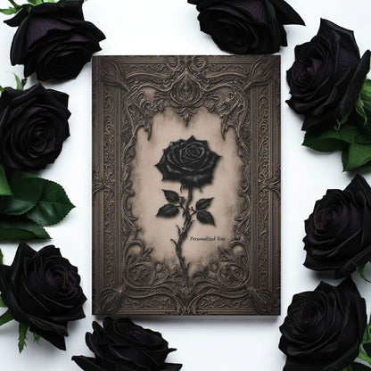 Gothic Black Rose Journal – Ornate Antique Notebook with Optional Personalized Text