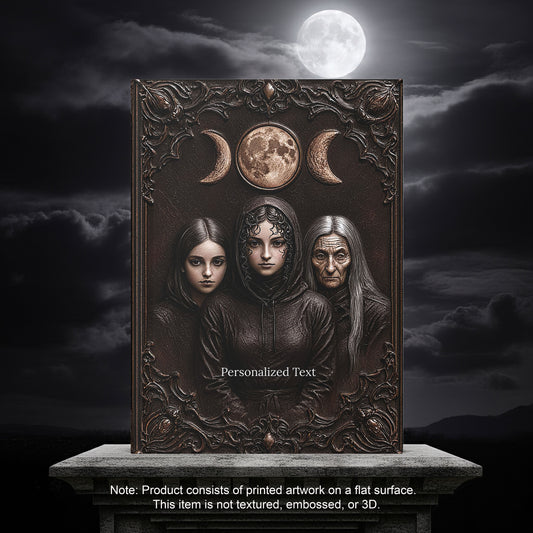 Triple Moon Goddess Gothic Journal - Wiccan Notebook with Optional Personalized Text