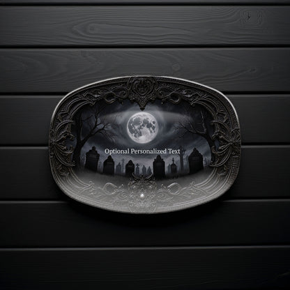 Gothic Graveyard Moonlight Platter - Personalized Haunted Cemetery Tray