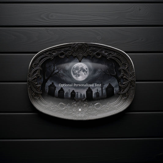 Gothic Graveyard Moonlight Platter - Personalized Haunted Cemetery Tray