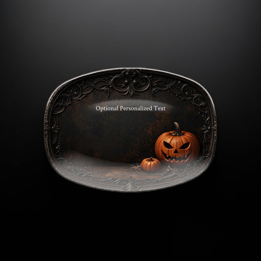 Jack-O'-Lantern Halloween Platter – Gothic Pumpkin Tray with Personalized Text