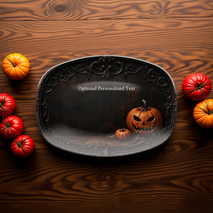 Jack-O'-Lantern Halloween Platter – Gothic Pumpkin Tray with Personalized Text