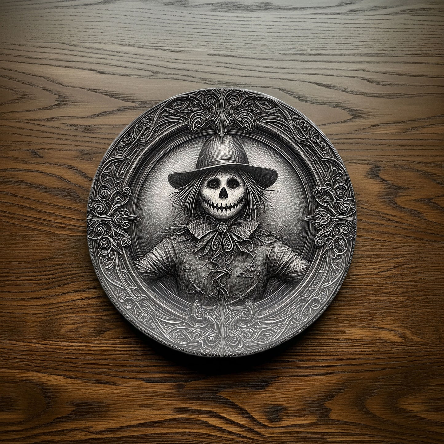 Gothic Scarecrow Plate – Halloween Horror Décor for Dark Aesthetic Homes