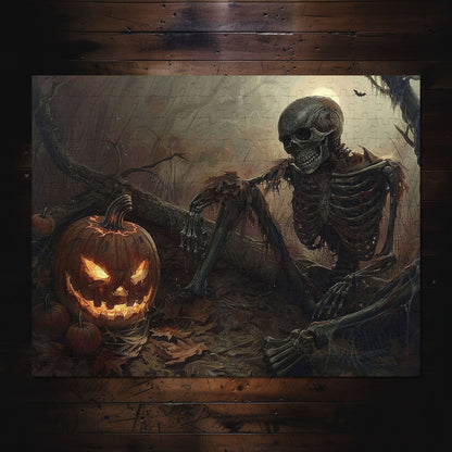 Spooky Skeleton and Jack-o'-Lantern Halloween Jigsaw Puzzle - 110, 252, 500-Piece Versions